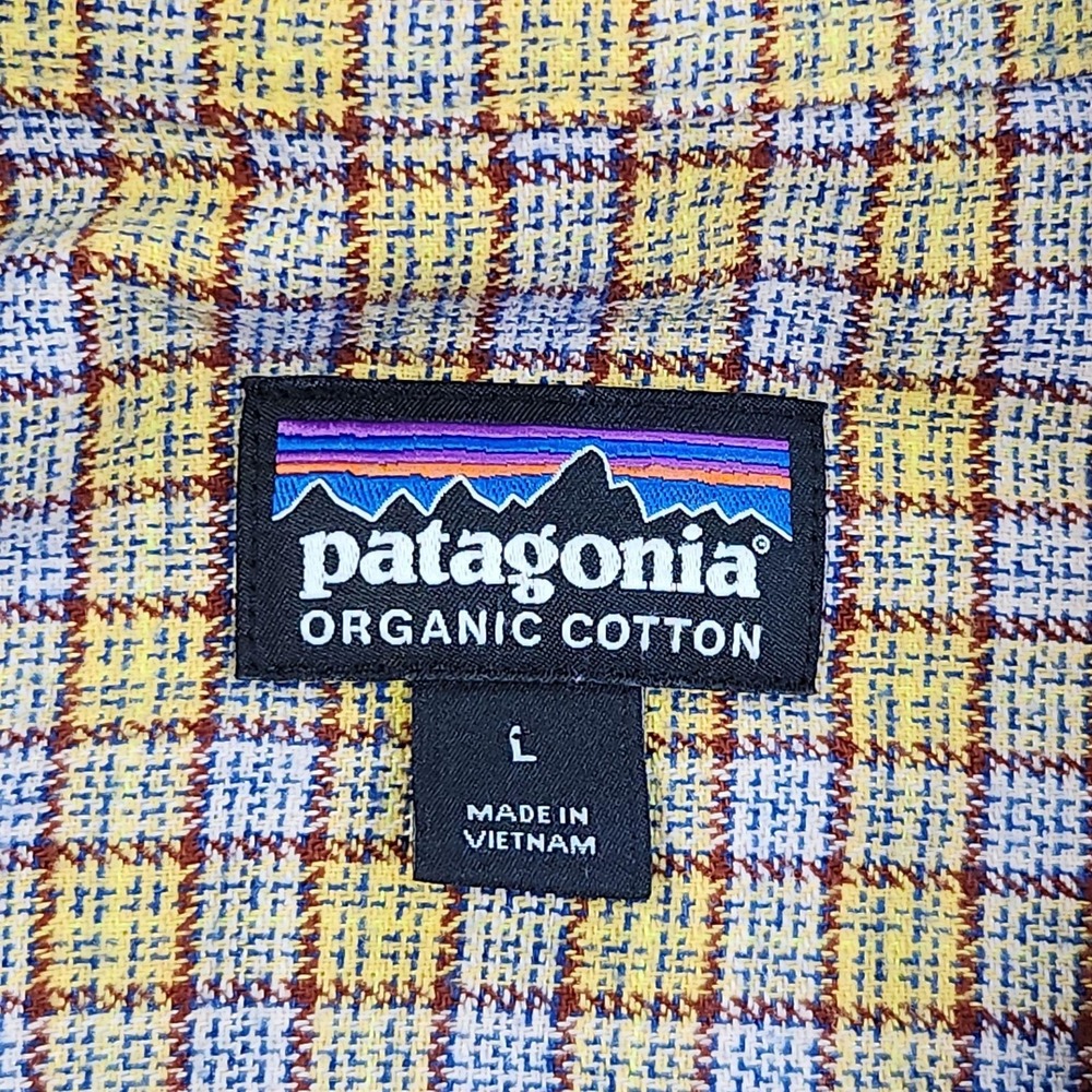Patagonia Lightweight Fjord Flannel Shirt Mens Large Yellow Plaid Button Outdoor - Picture 2 of 7